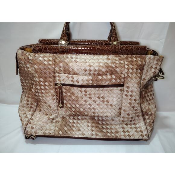Samantha Brown Croco-Embossed Dowel Travel Bag Tote Work Weekender CARAMEL BEIGE - Picture 2 of 16